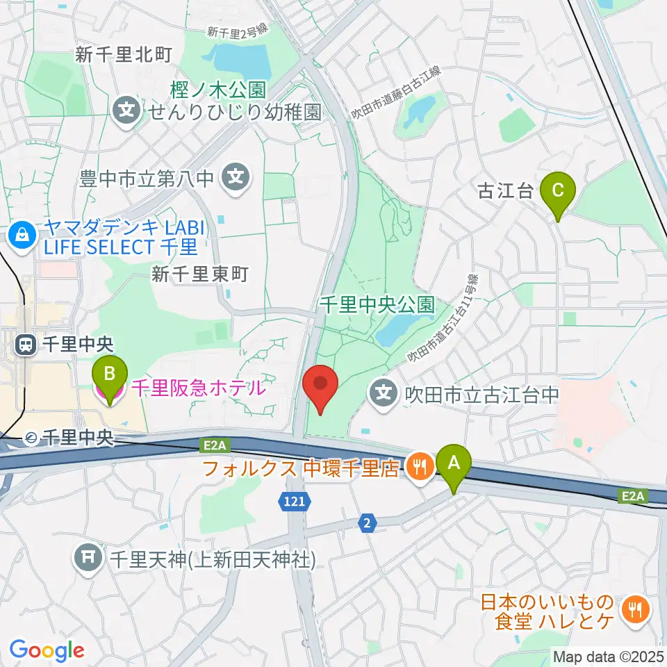 豊泉家千里体育館周辺のホテル一覧地図