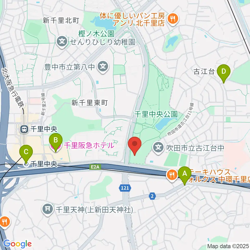 豊泉家千里体育館周辺のホテル一覧地図