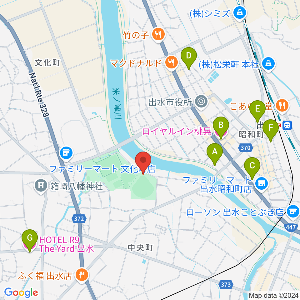 ブルーチップスタジアム周辺のホテル一覧地図