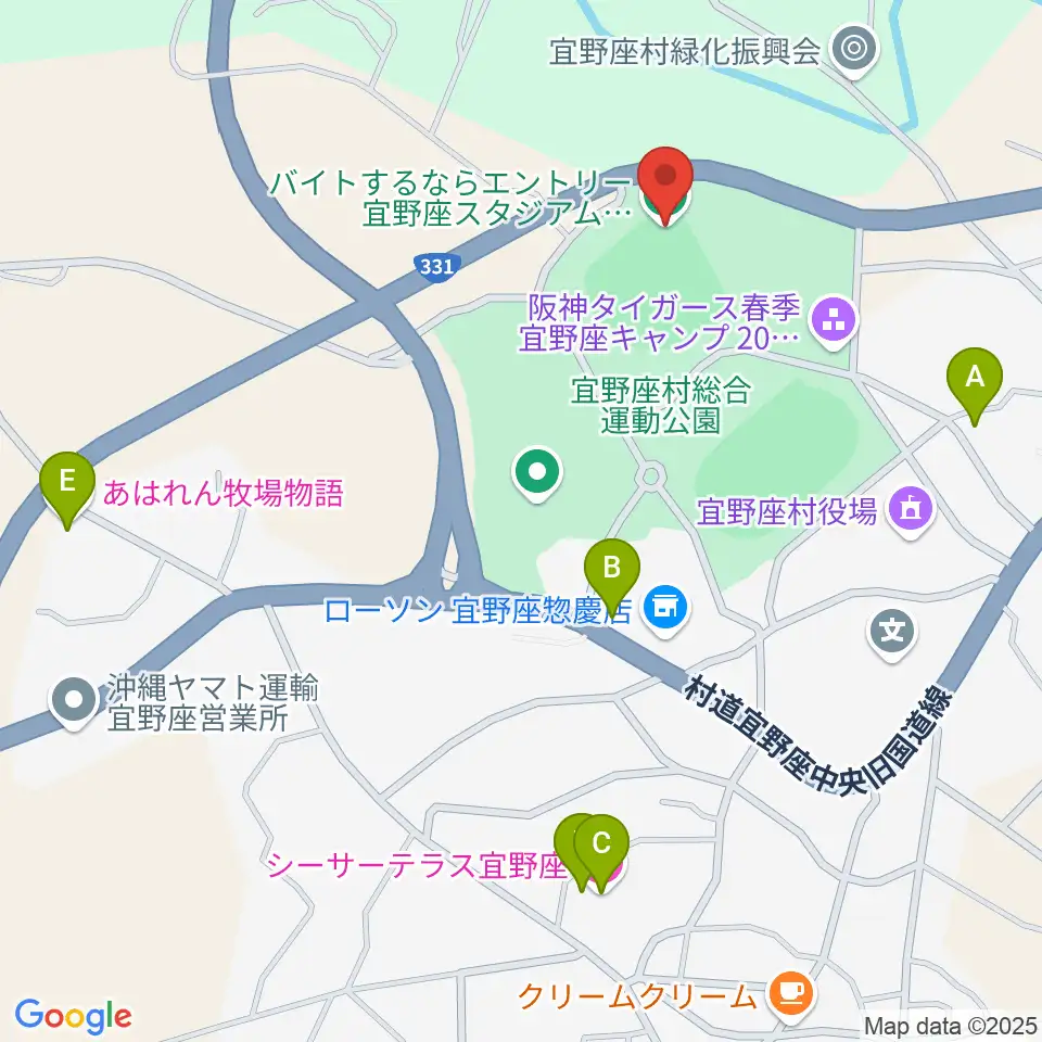 バイトするならエントリー宜野座スタジアム周辺のホテル一覧地図