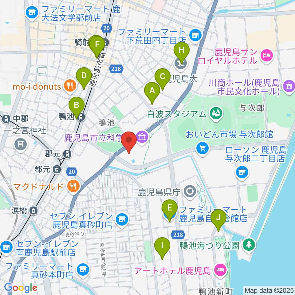 鴨池公園水泳プール周辺のホテル一覧地図