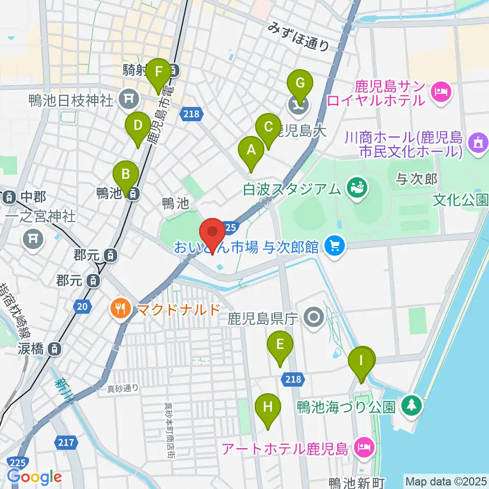鴨池公園水泳プール周辺のホテル一覧地図