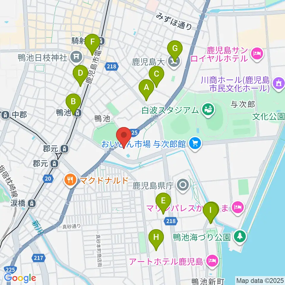 鴨池公園水泳プール周辺のホテル一覧地図