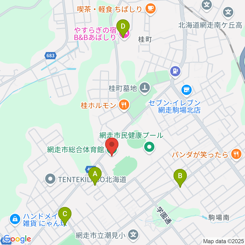 網走市総合体育館周辺のホテル一覧地図