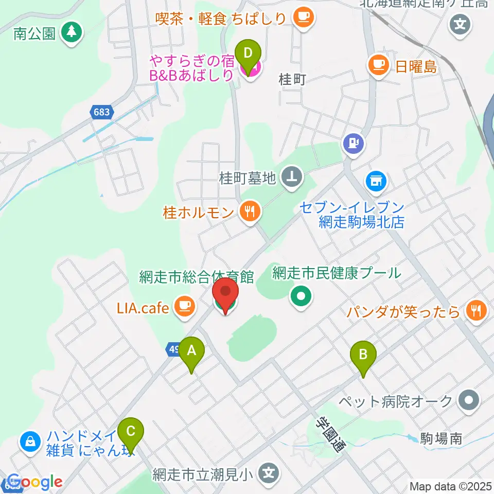 網走市総合体育館周辺のホテル一覧地図