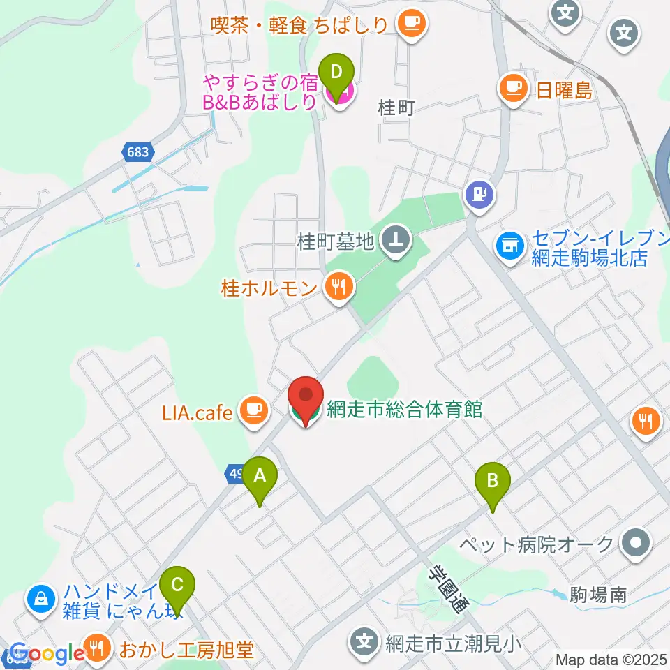 網走市総合体育館周辺のホテル一覧地図