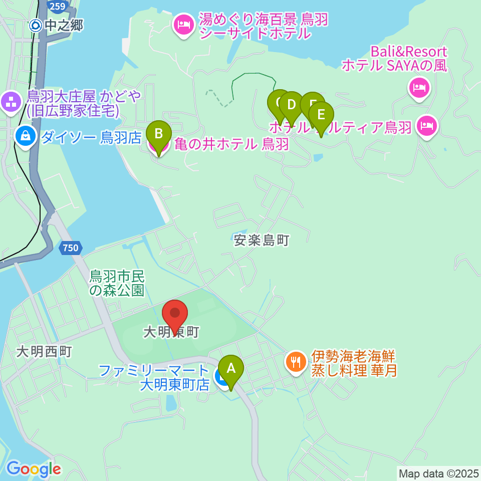 鳥羽市民体育館周辺のホテル一覧地図