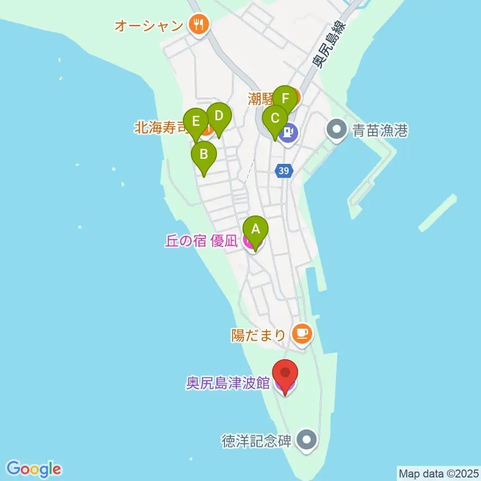 奥尻島津波館周辺のホテル一覧地図