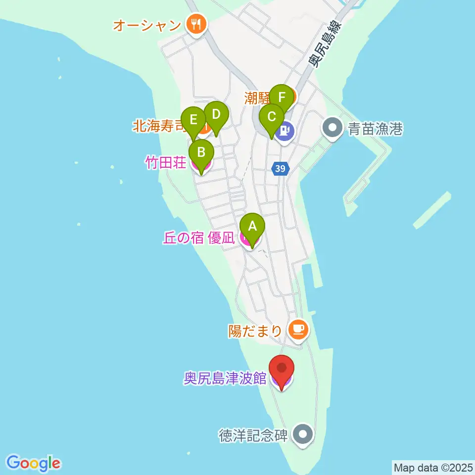 奥尻島津波館周辺のホテル一覧地図