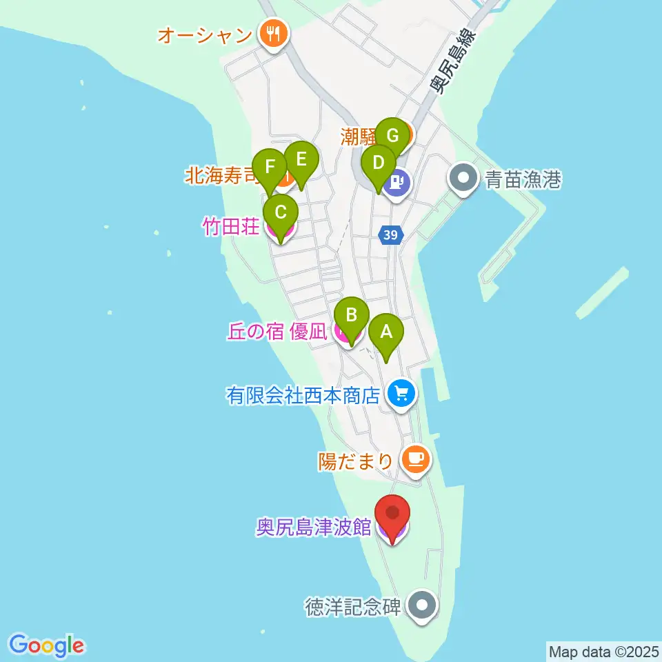 奥尻島津波館周辺のホテル一覧地図
