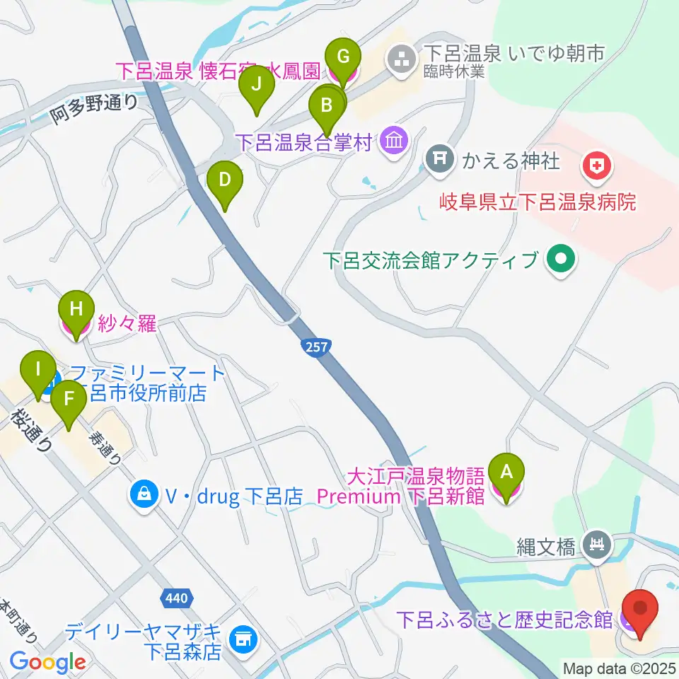 下呂ふるさと歴史記念館周辺のホテル一覧地図