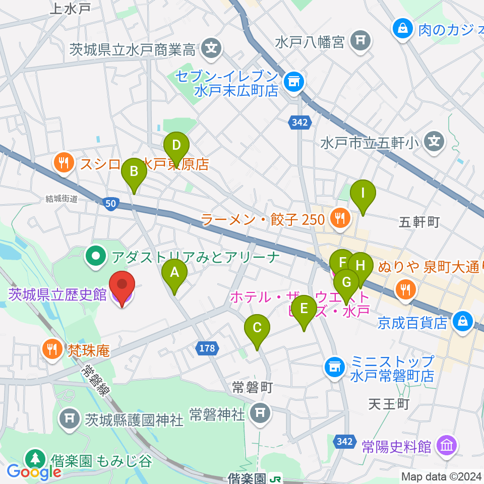 茨城県立歴史館周辺のホテル一覧地図