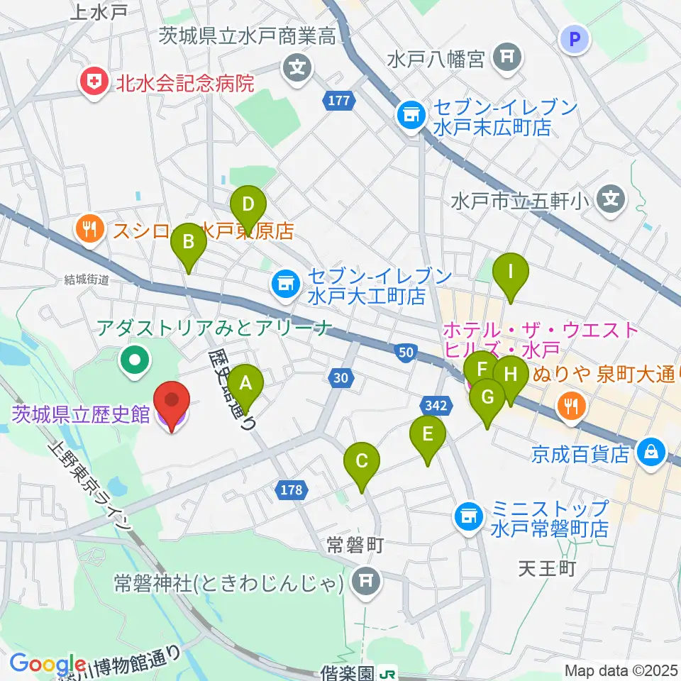 茨城県立歴史館周辺のホテル一覧地図