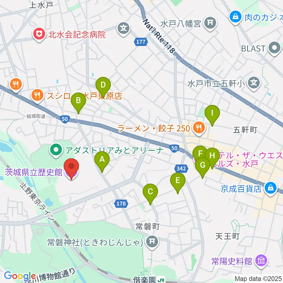 茨城県立歴史館周辺のホテル一覧地図