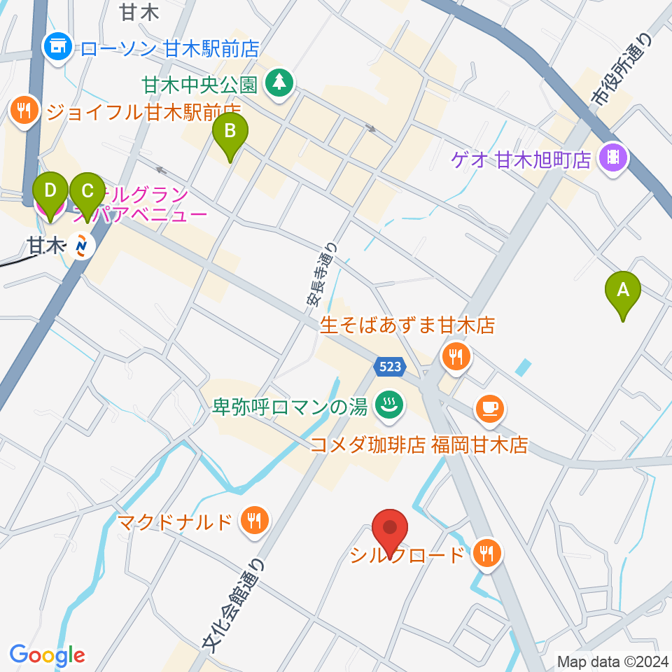 甘木歴史資料館周辺のホテル一覧地図