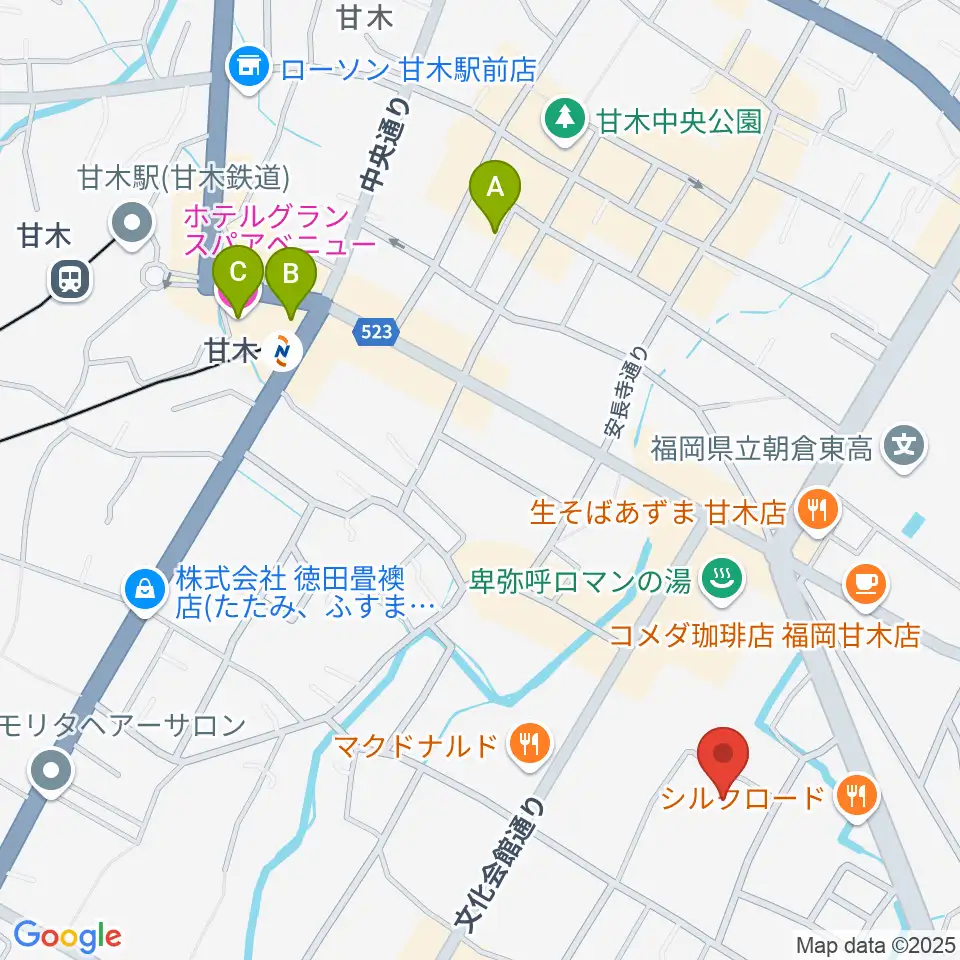 甘木歴史資料館周辺のホテル一覧地図
