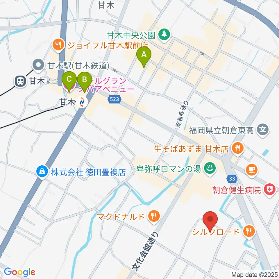 甘木歴史資料館周辺のホテル一覧地図