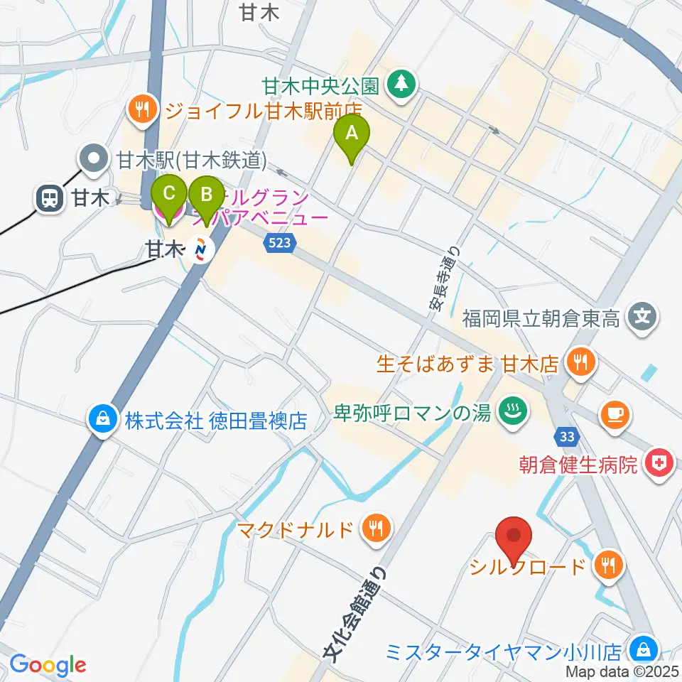 甘木歴史資料館周辺のホテル一覧地図