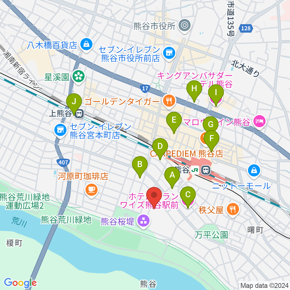 熊谷図書館 美術・郷土資料展示室周辺のホテル一覧地図