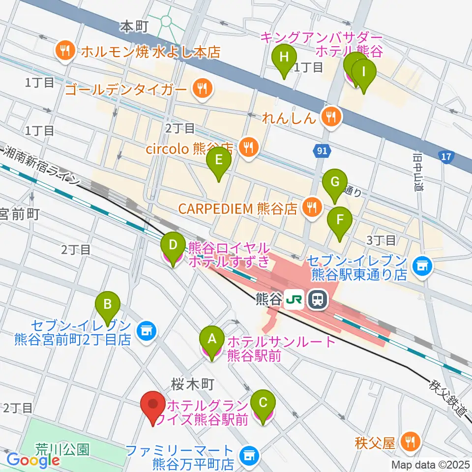 熊谷図書館 美術・郷土資料展示室周辺のホテル一覧地図