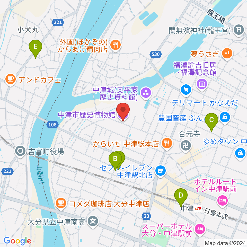 中津市歴史博物館周辺のホテル一覧地図