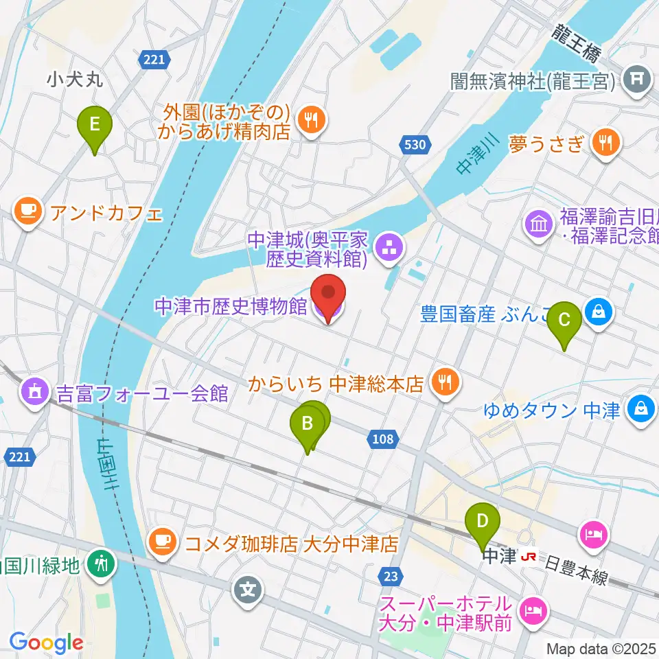 中津市歴史博物館周辺のホテル一覧地図