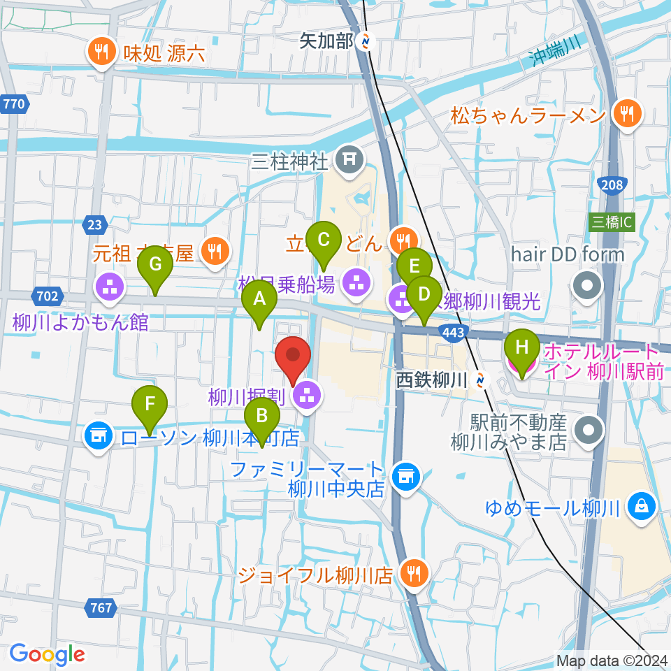 柳川古文書館周辺のホテル一覧地図