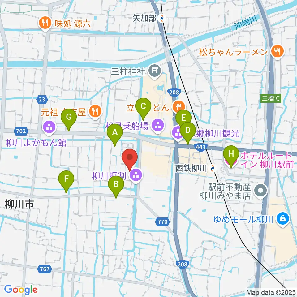 柳川古文書館周辺のホテル一覧地図