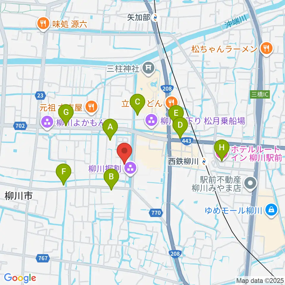 柳川古文書館周辺のホテル一覧地図