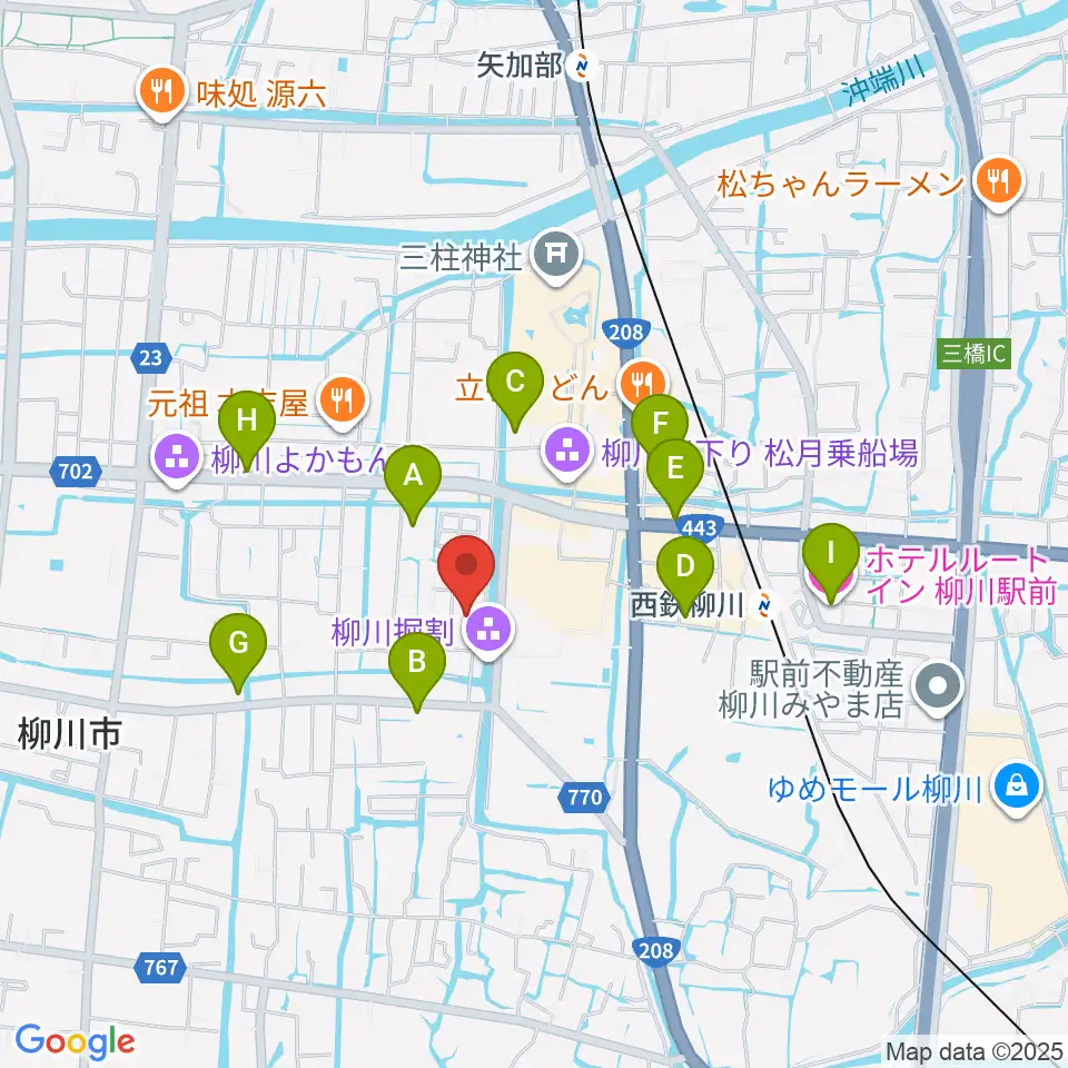 柳川古文書館周辺のホテル一覧地図