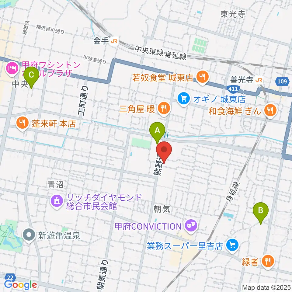 山梨平和ミュージアム 石橋湛山記念館周辺のホテル一覧地図