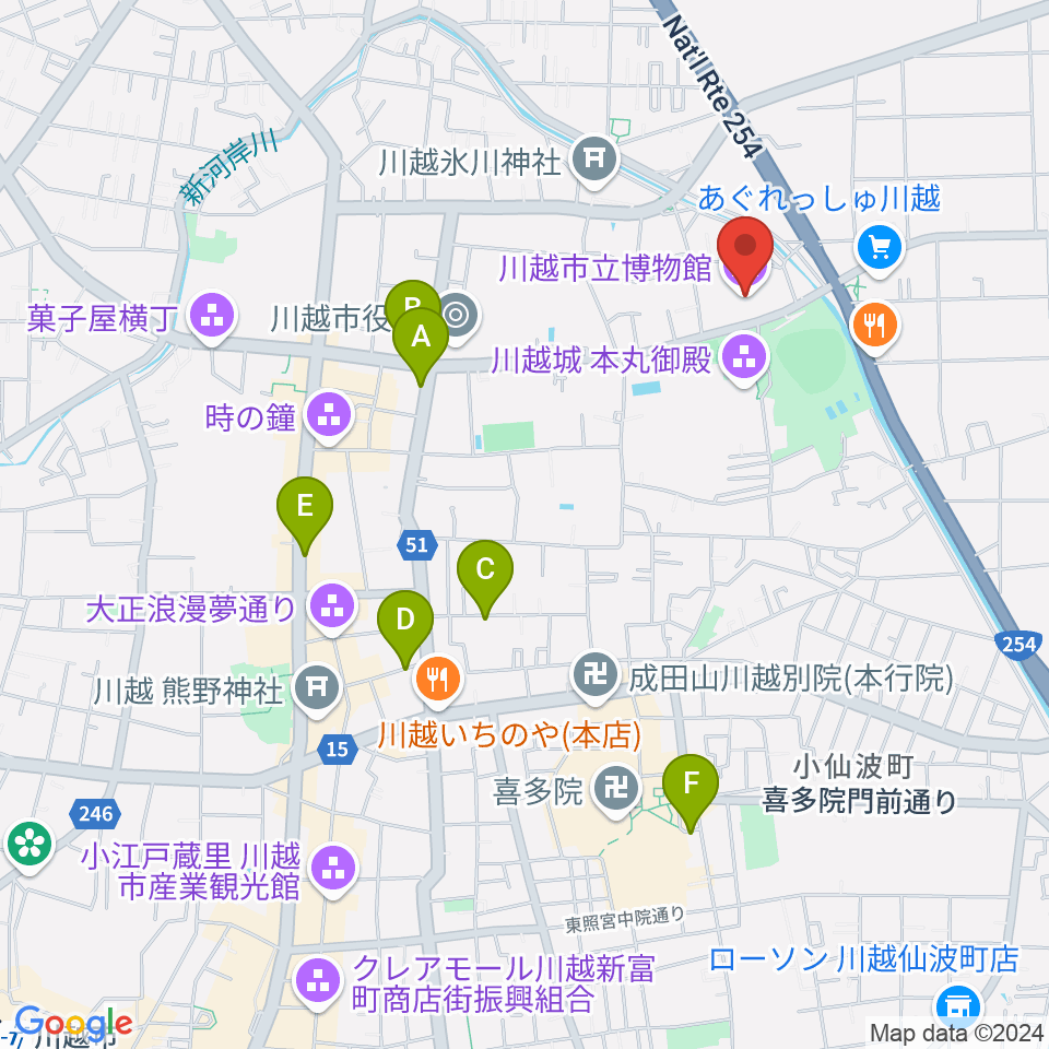 川越市立博物館周辺のホテル一覧地図