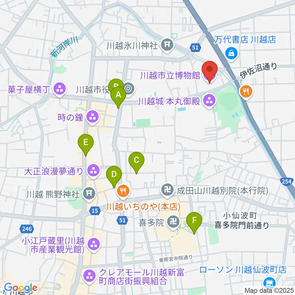 川越市立博物館周辺のホテル一覧地図