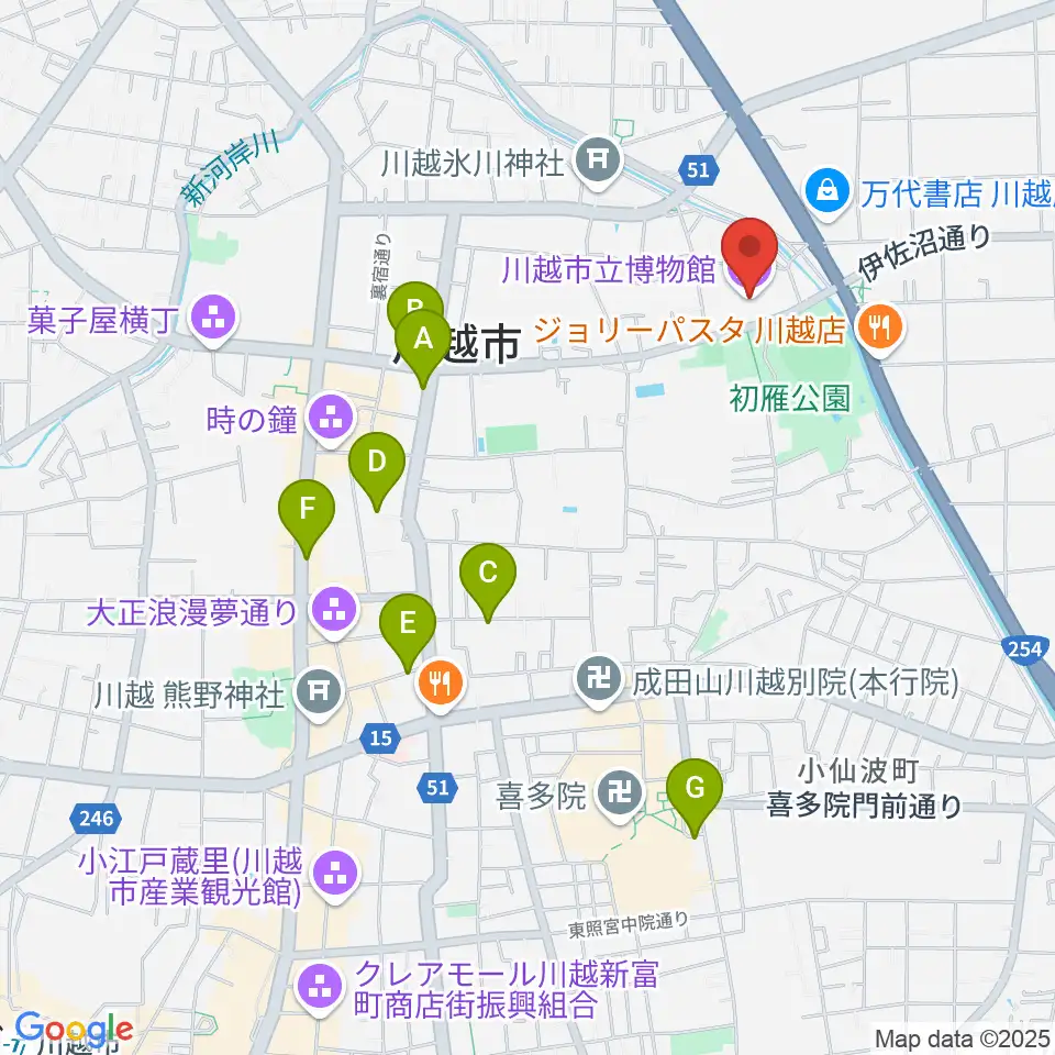 川越市立博物館周辺のホテル一覧地図