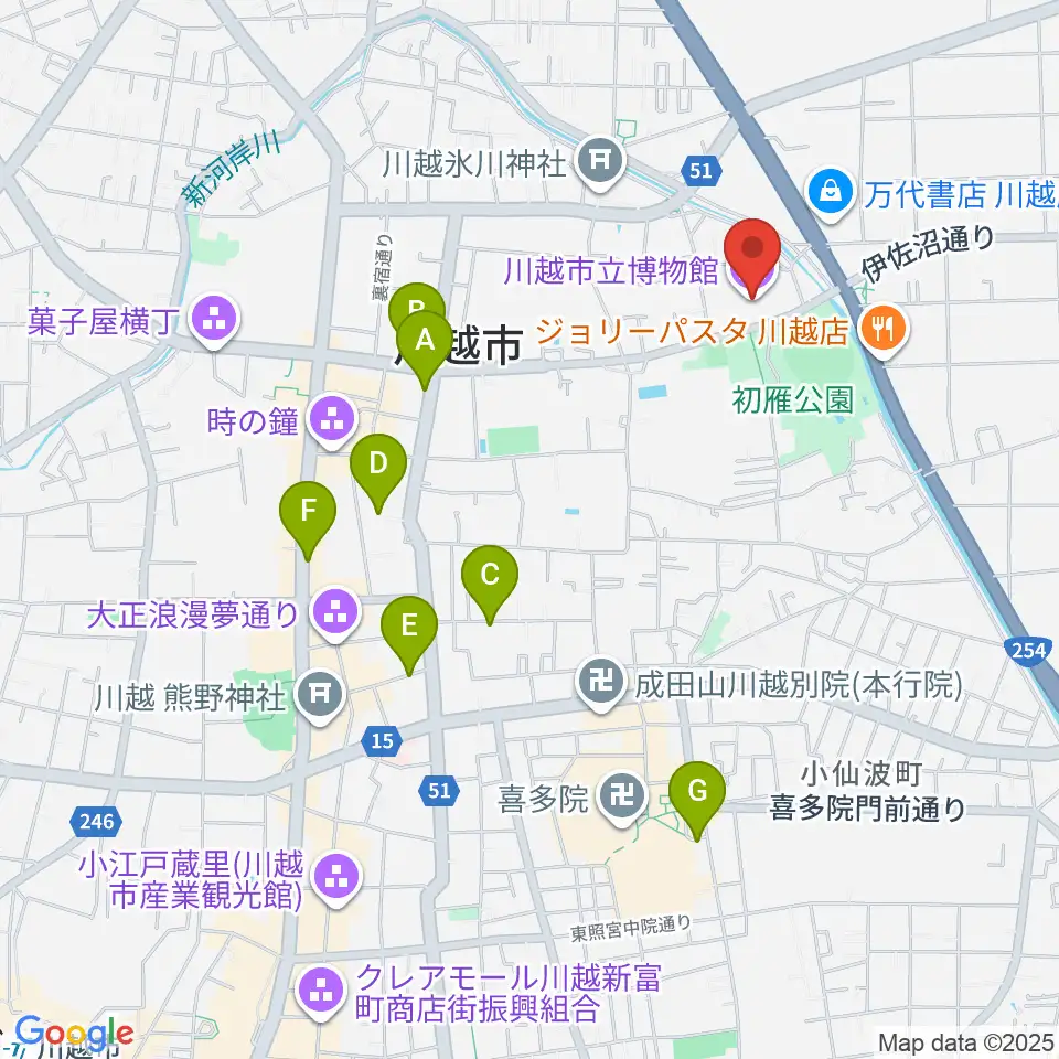 川越市立博物館周辺のホテル一覧地図