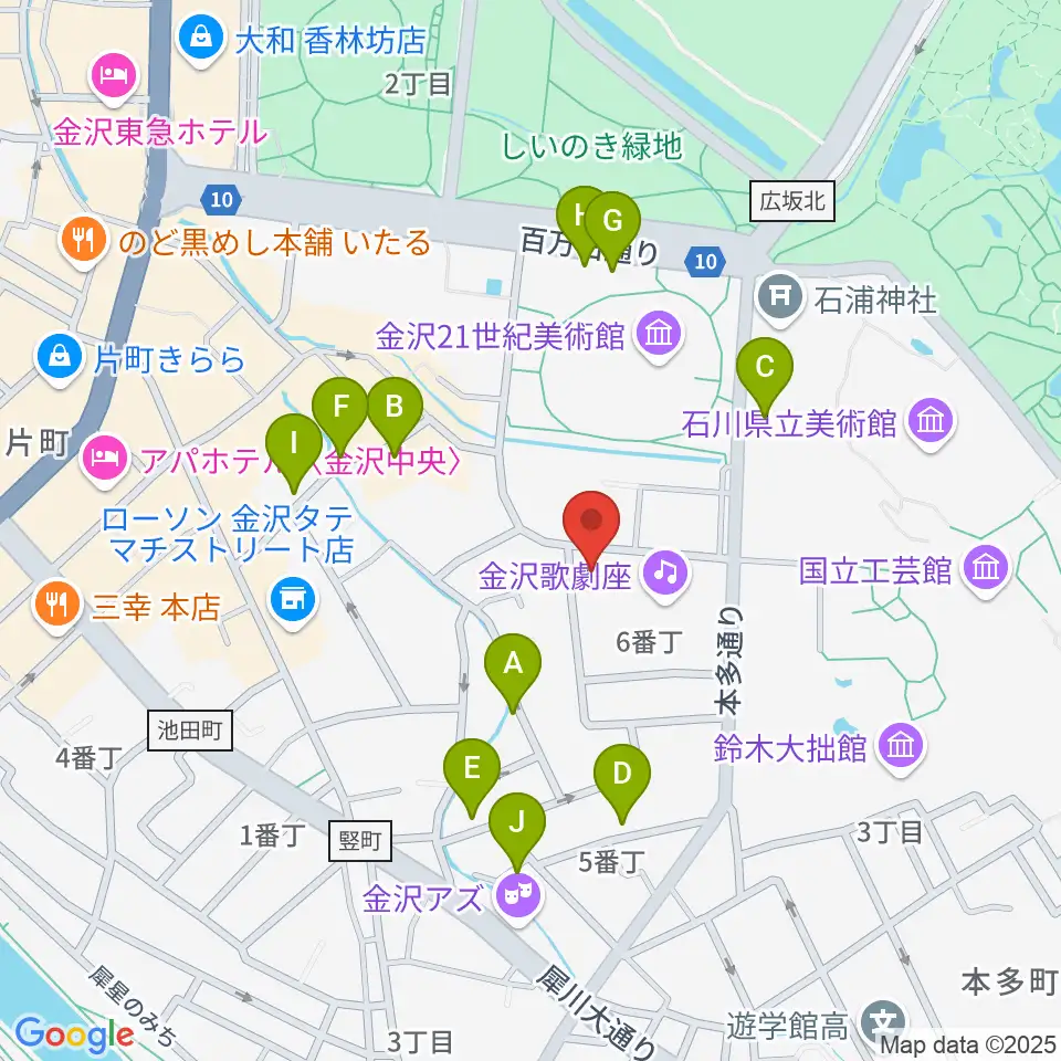 金沢ふるさと偉人館周辺のホテル一覧地図