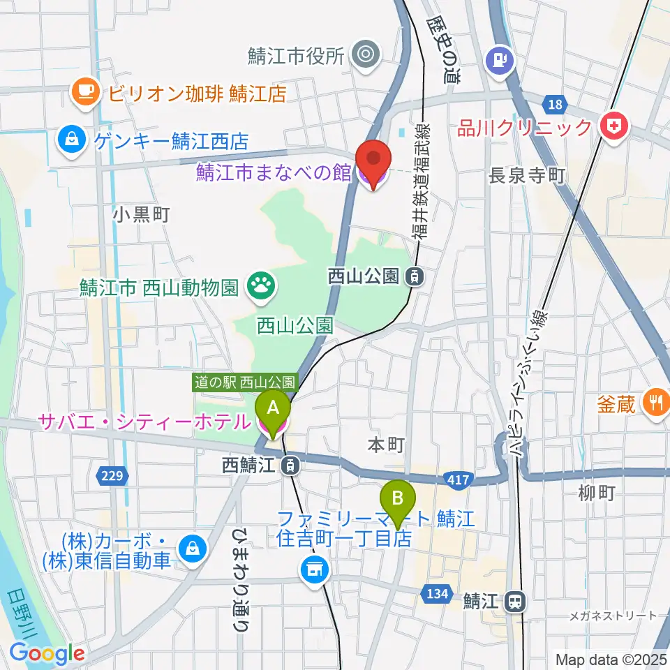 鯖江市まなべの館周辺のホテル一覧地図