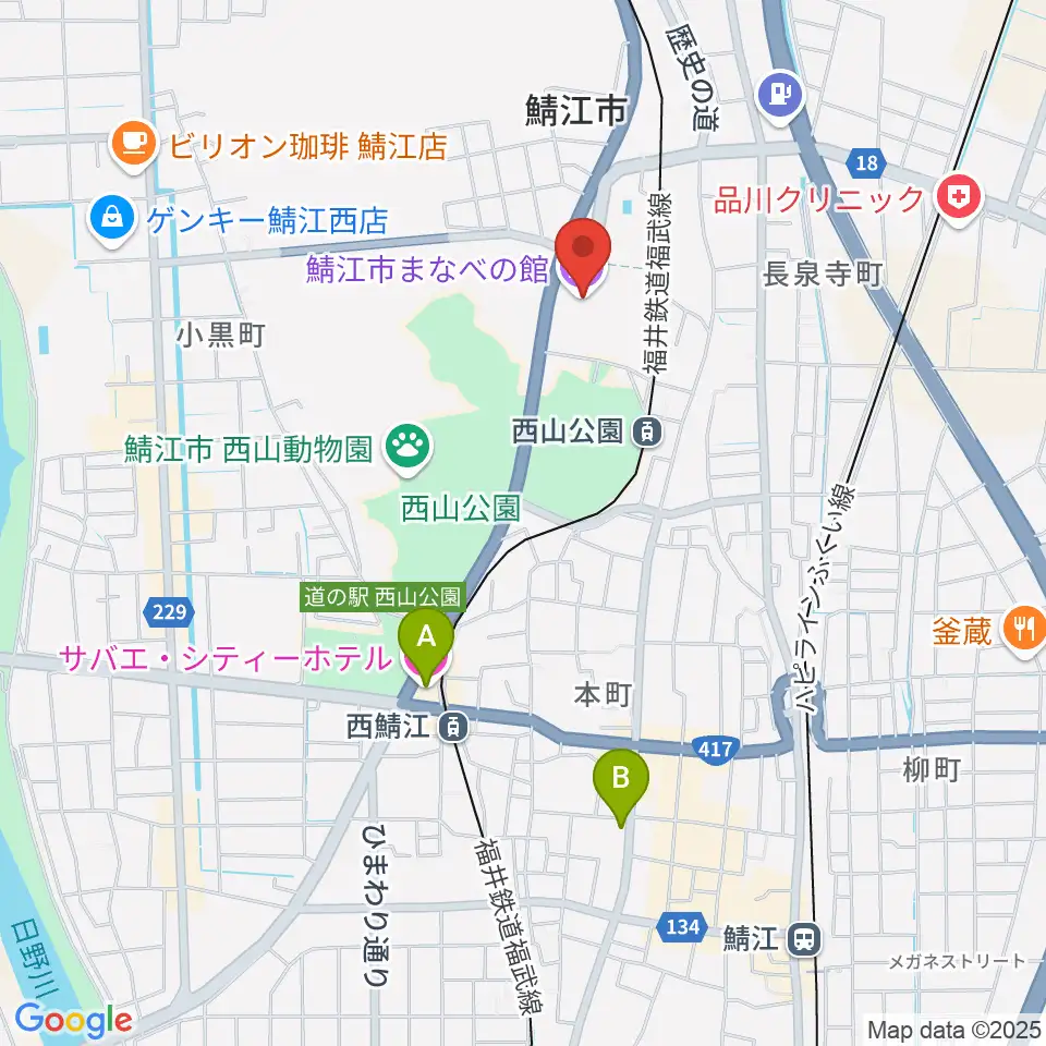 鯖江市まなべの館周辺のホテル一覧地図