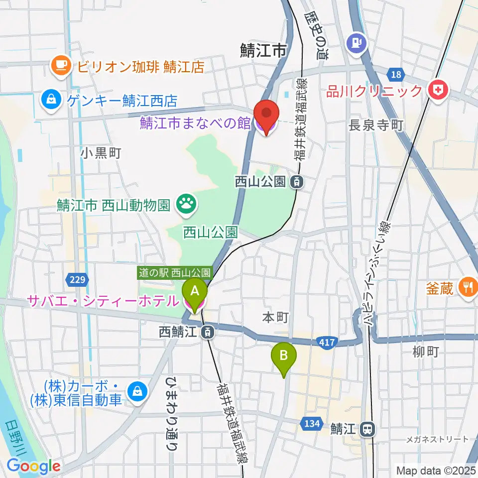 鯖江市まなべの館周辺のホテル一覧地図