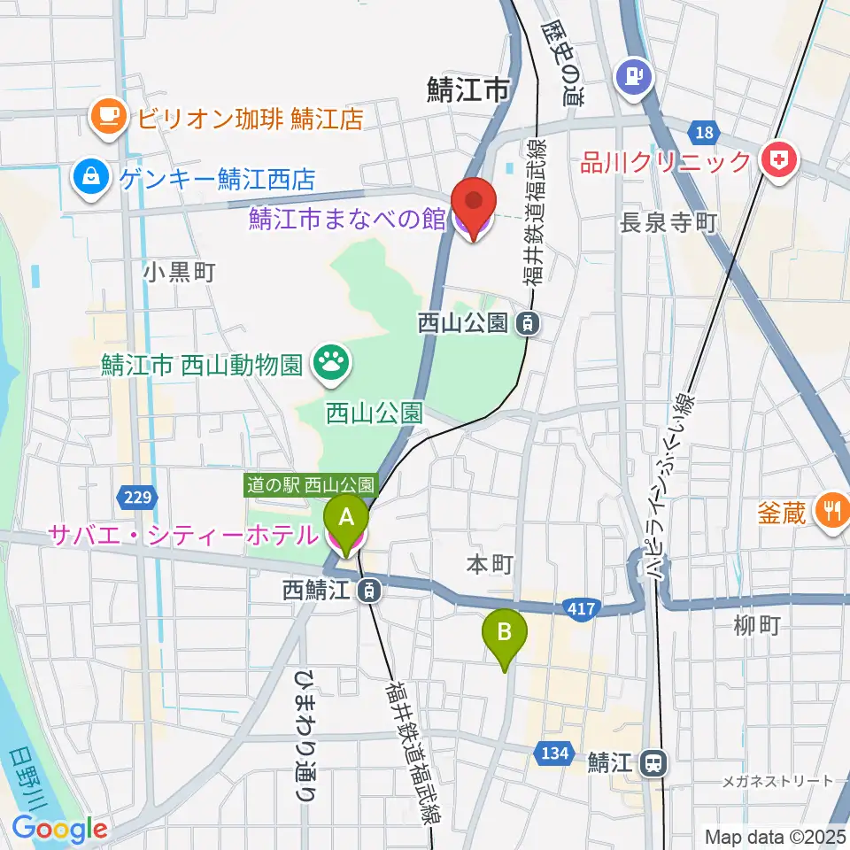 鯖江市まなべの館周辺のホテル一覧地図