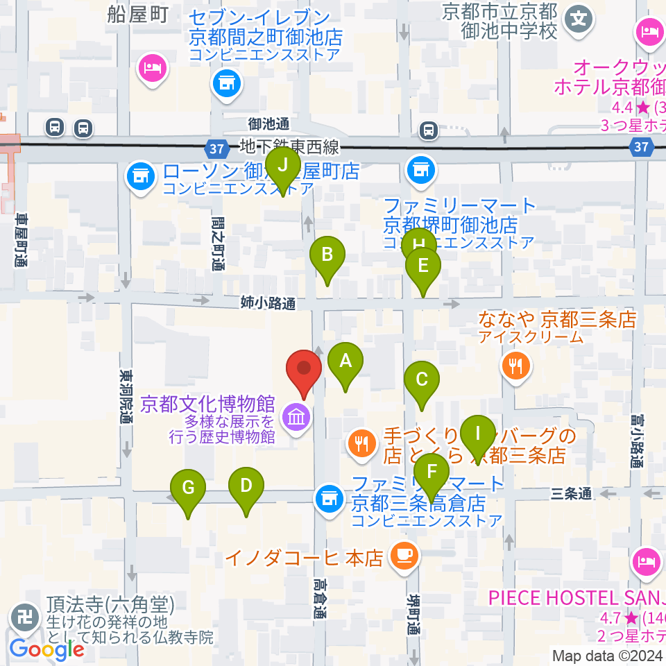 京都府京都文化博物館周辺のホテル一覧地図