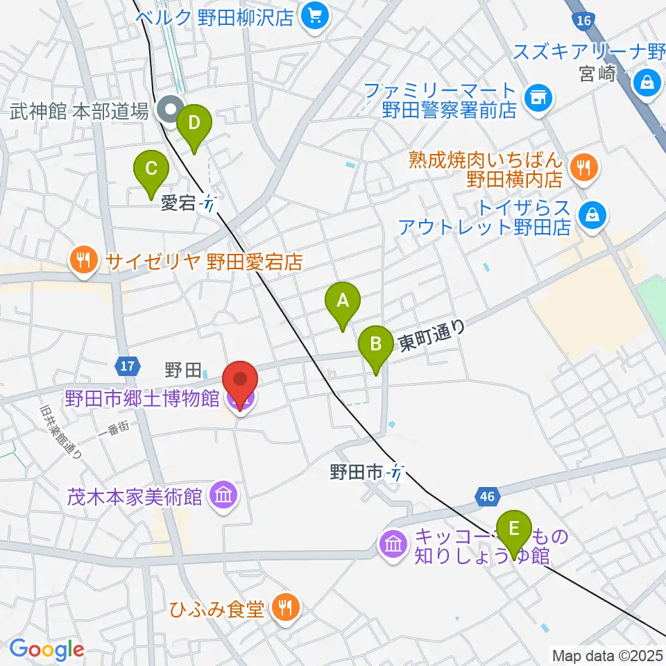 野田市郷土博物館周辺のホテル一覧地図