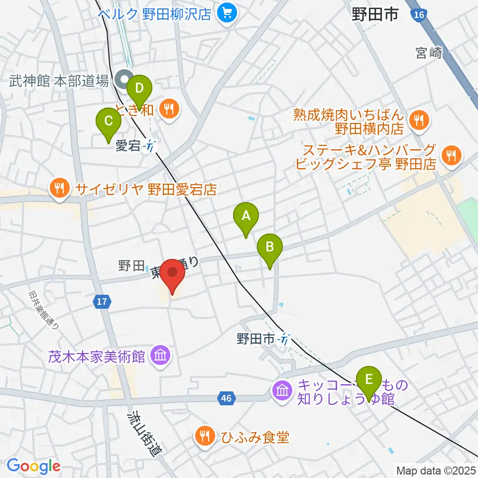 野田市郷土博物館周辺のホテル一覧地図