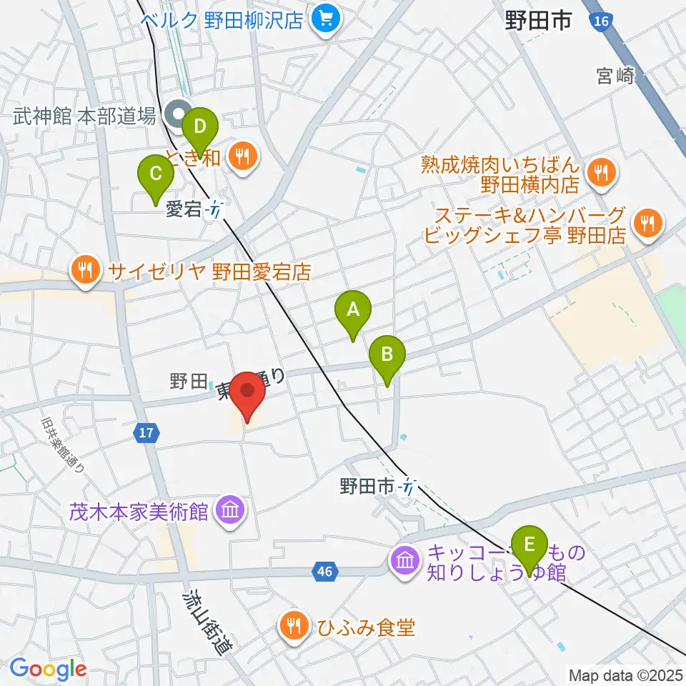 野田市郷土博物館周辺のホテル一覧地図