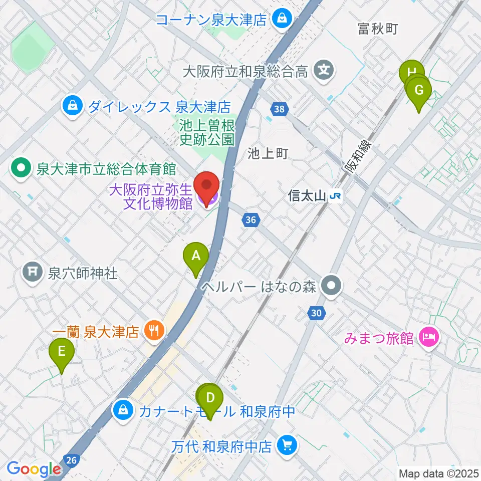 大阪府立弥生文化博物館周辺のホテル一覧地図