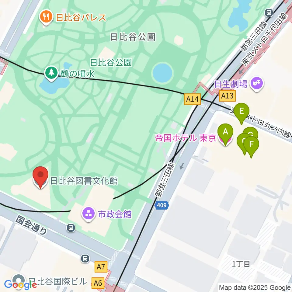 千代田区立日比谷図書文化館周辺のホテル一覧地図