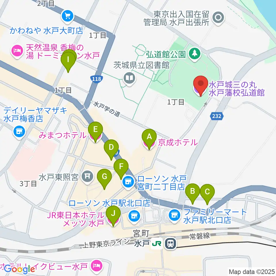 弘道館周辺のホテル一覧地図