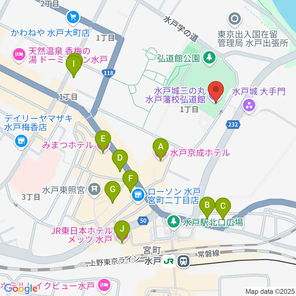 弘道館周辺のホテル一覧地図