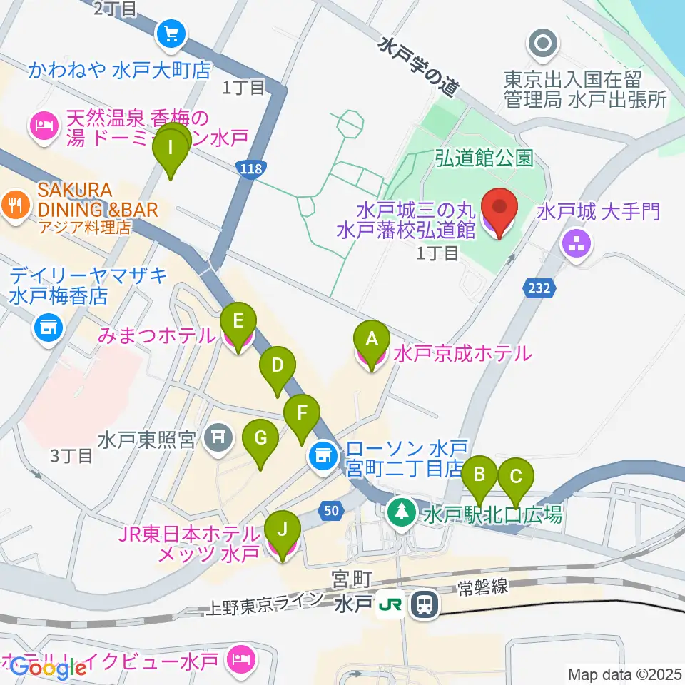弘道館周辺のホテル一覧地図
