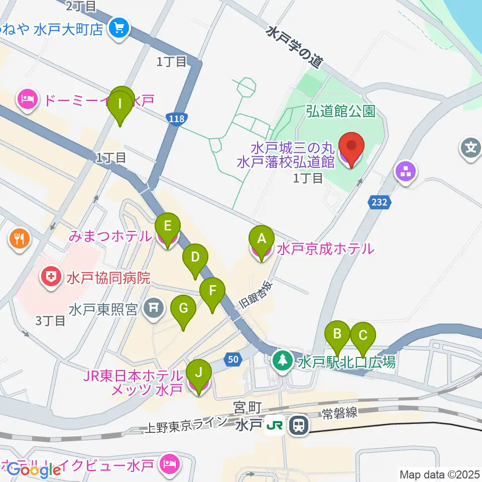 弘道館周辺のホテル一覧地図